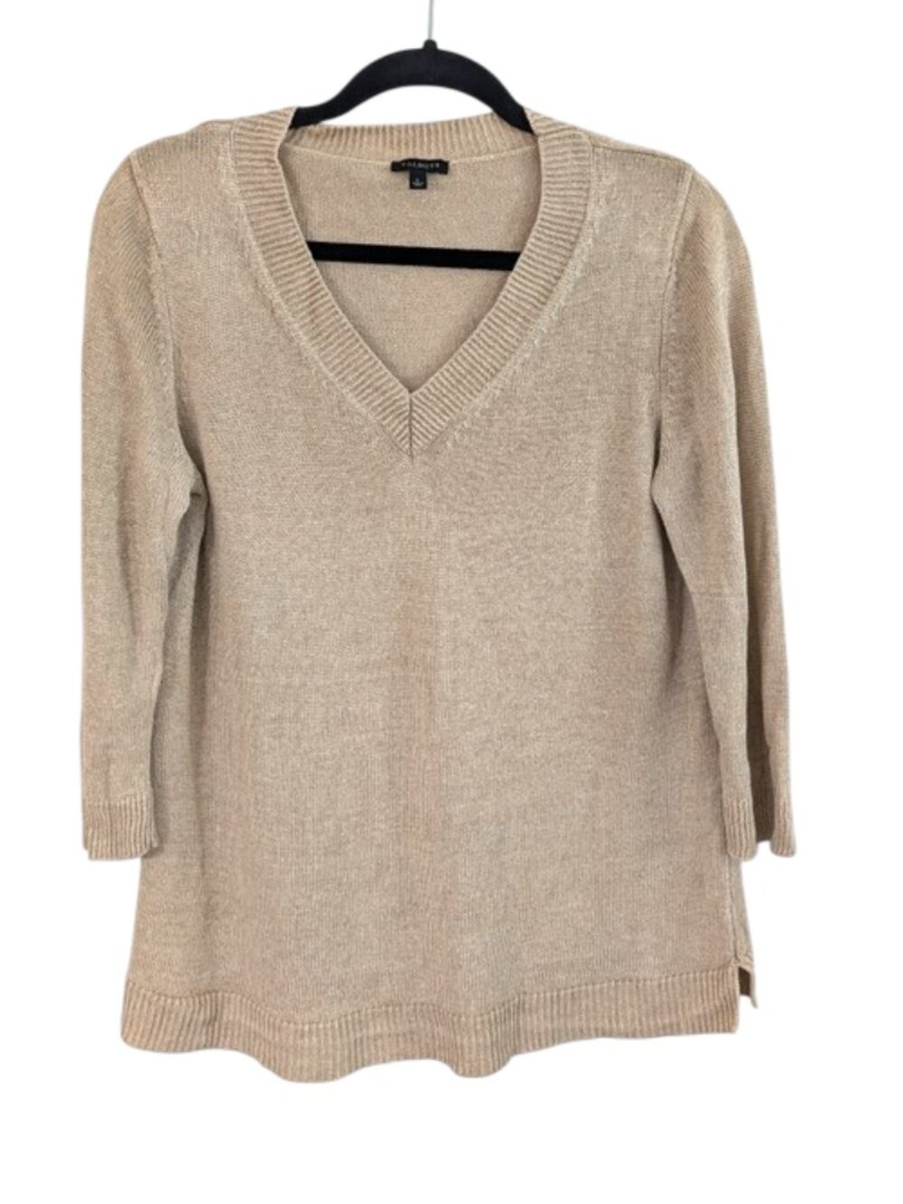 Talbots 100% Linen V-Neck Beige Knit Sweater Tunic Size L